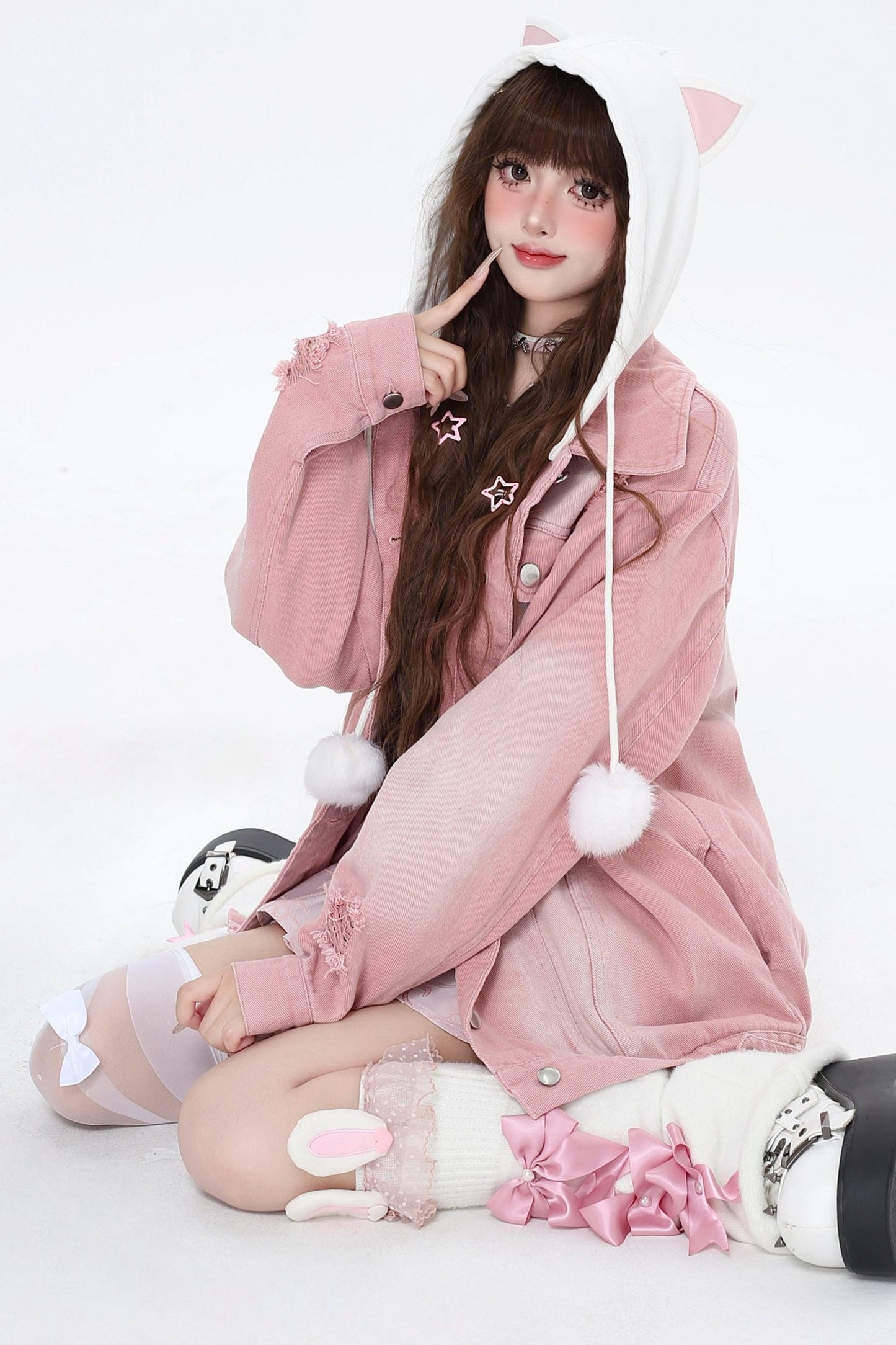 Cat Ear Hoodie Two Piece Denim Jacket