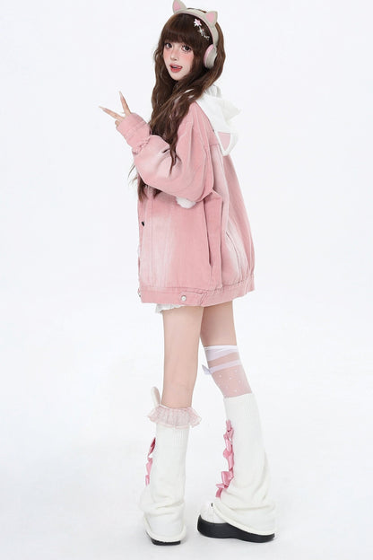 Cat Ear Hoodie Two Piece Denim Jacket