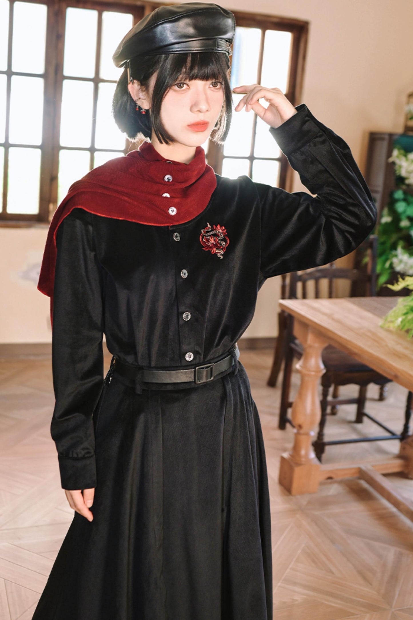 Black Embroidery High Collar Shirt