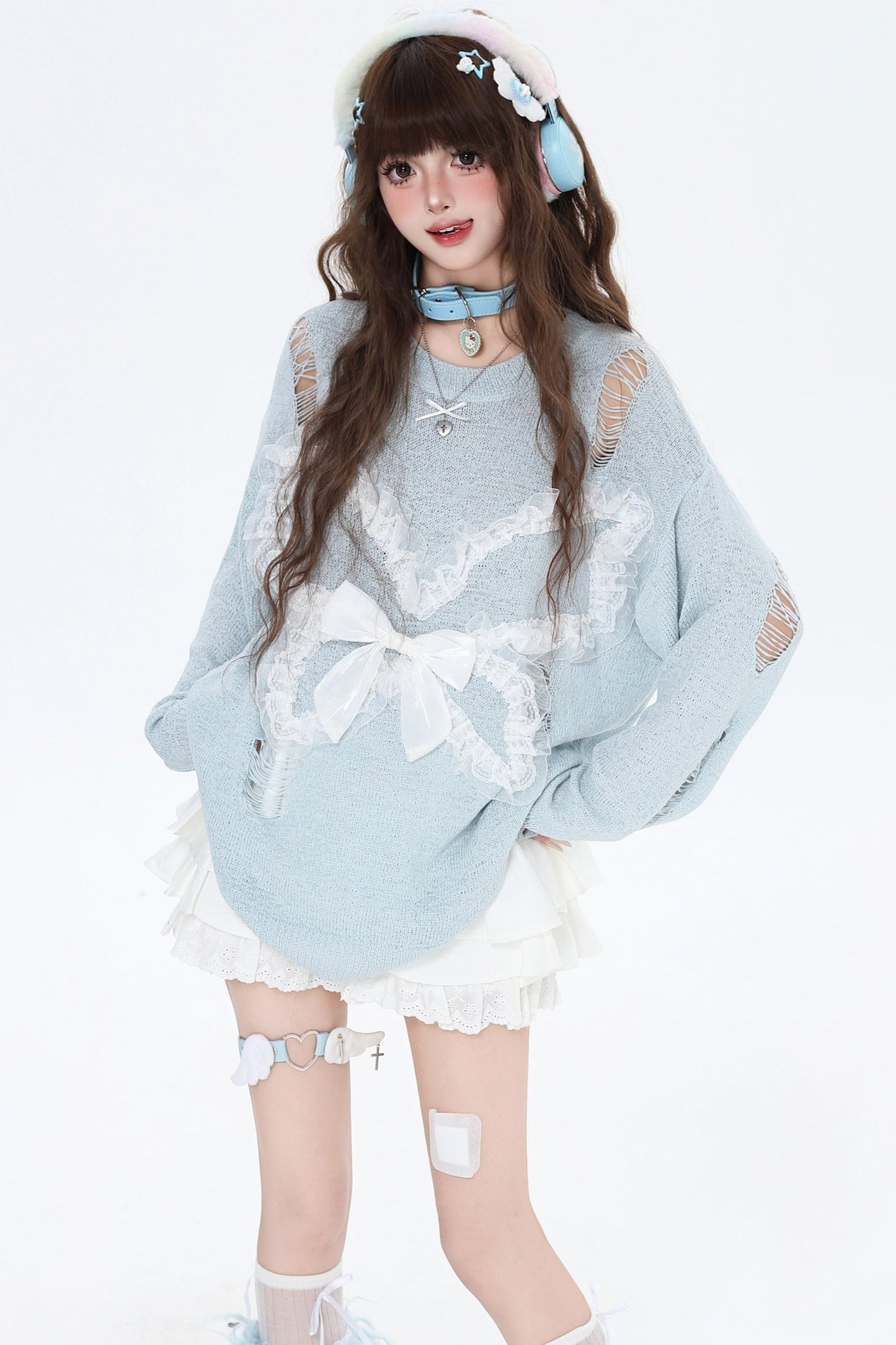 Off-Shoulder Check Bow Girls Sweatshirts