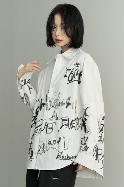 Unisex Graffiti Print Long Sleeve Shirt