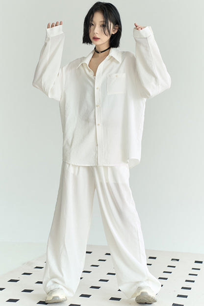 Cotton Linen Long Sleeve Shirt Trousers Set-Up