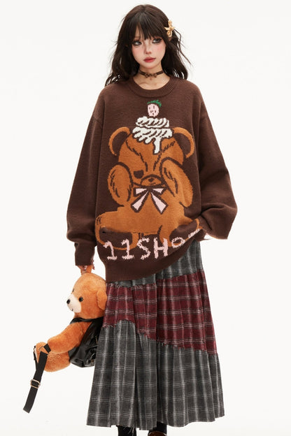 Bear Jacquard pullover knit sweater