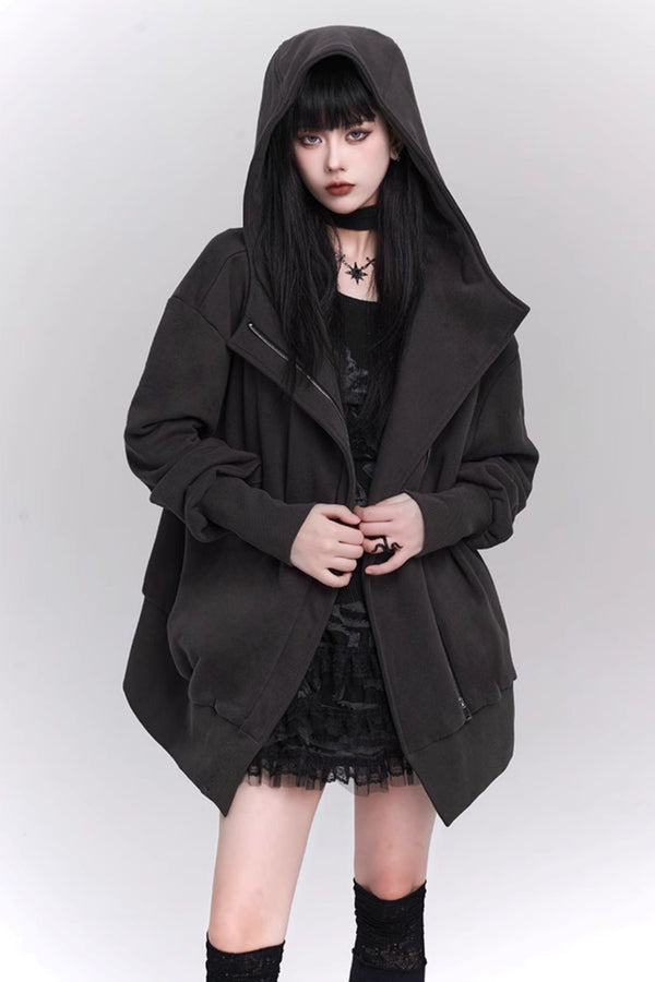 Grey Hoodie Sweatshirt Zipper Tops