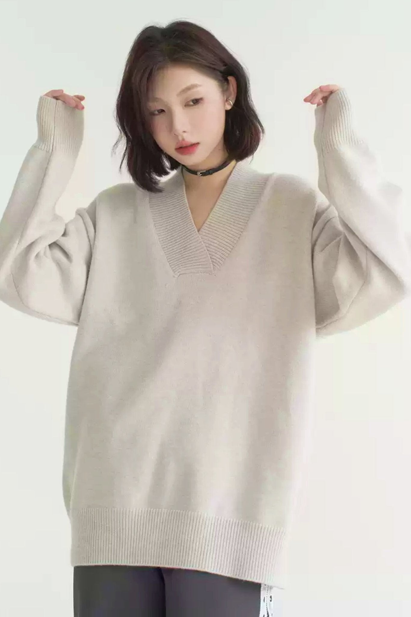 Solid Color Buy neck knit sweater