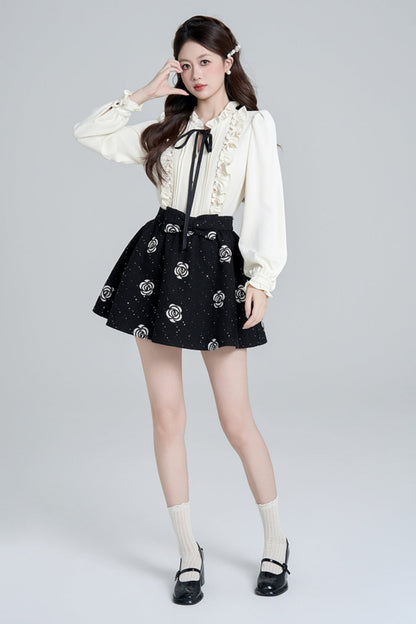 French Raffle Edge Shirt + Flower Frare Skirt