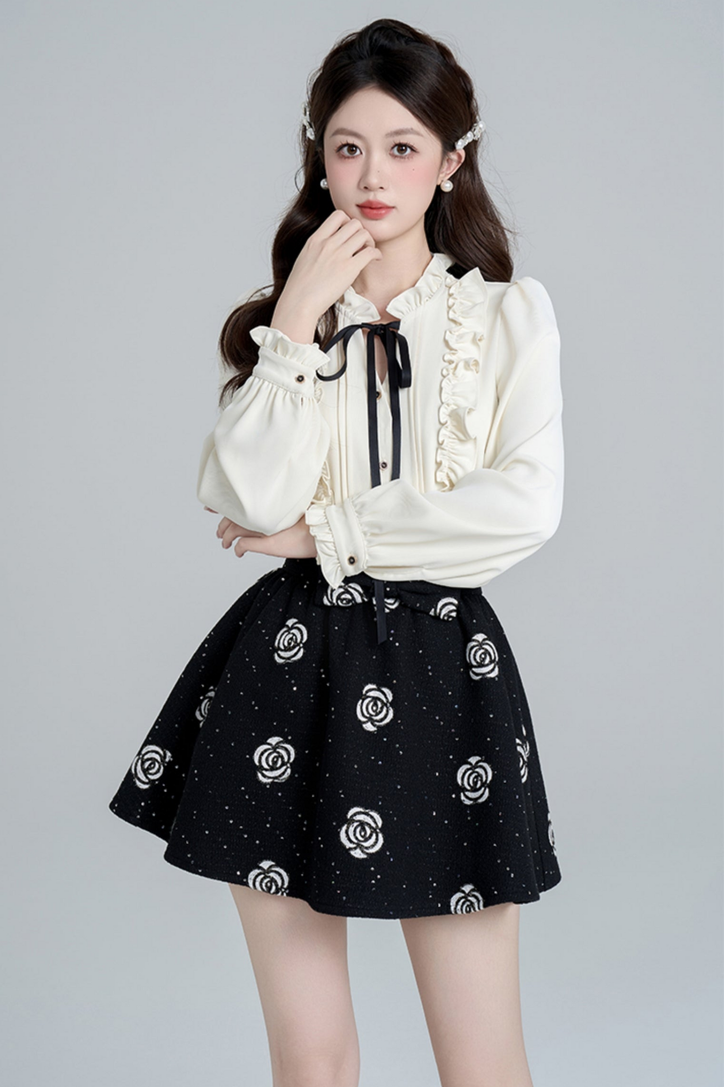 French Raffle Edge Shirt + Flower Frare Skirt