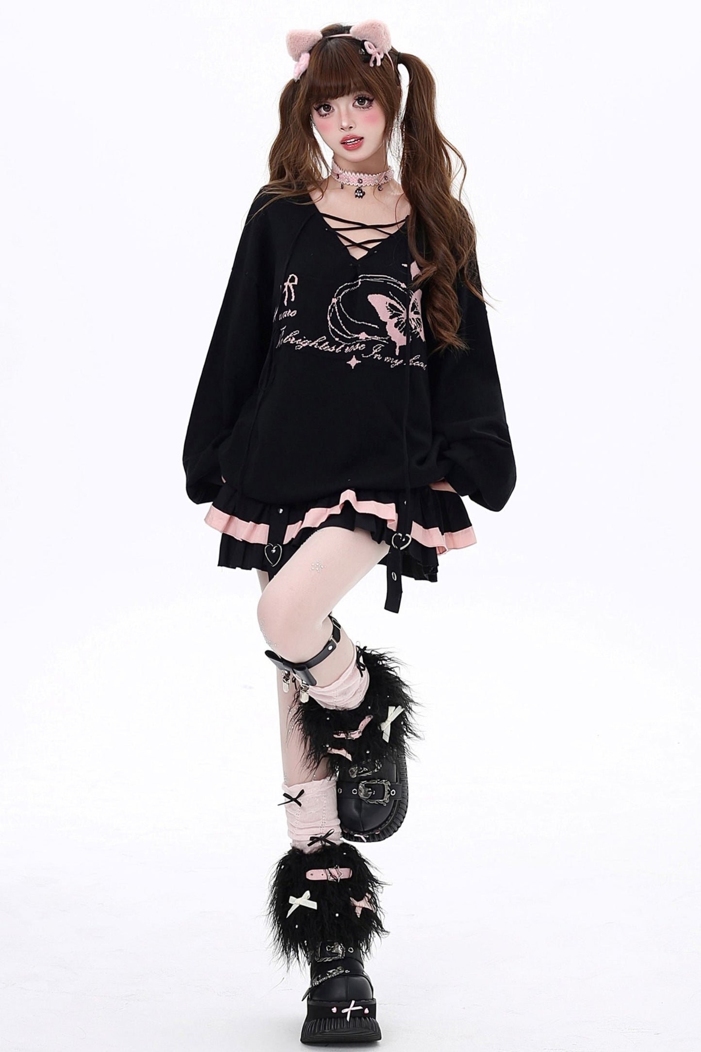 Sweet Cool V-neck Butterfly Loose Sweater