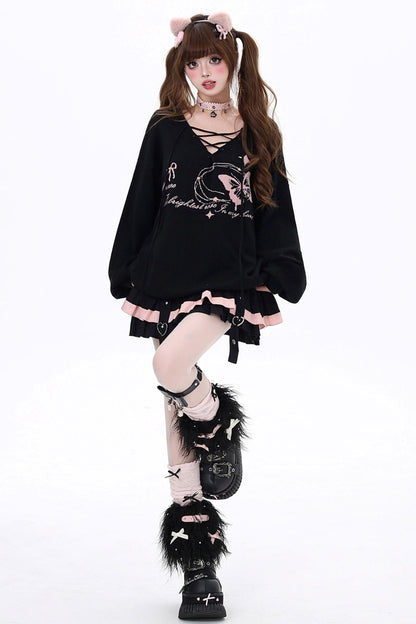 Sweet Cool V-neck Butterfly Loose Sweater