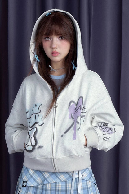 Gray Blue Purple Graffiti Print Sweatshirt