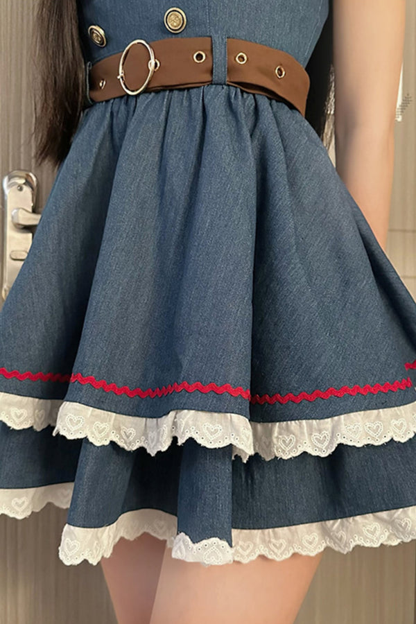 コントラストイエローデニムスカートセットアップ