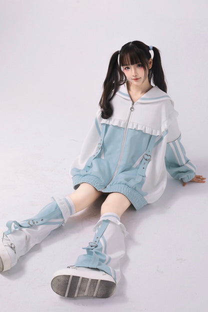 [Angel Neighborhood 👼]Aqua System Sailor Collar Sweat Set