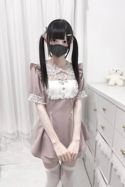 [Reservation product] Lace Stitching Doll Collar Dress