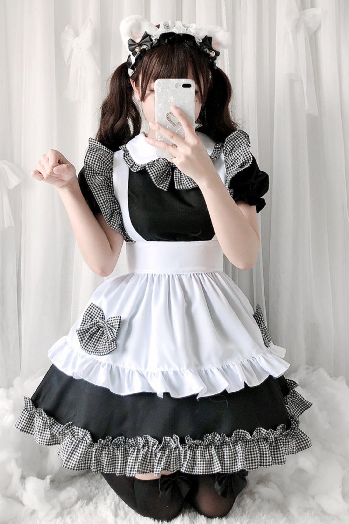 Dress With Apron And Tiara Bow Set