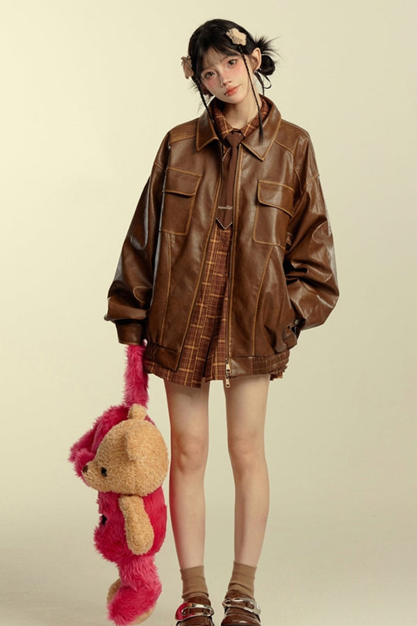 Loose Retro Silhouette Leather Jacket