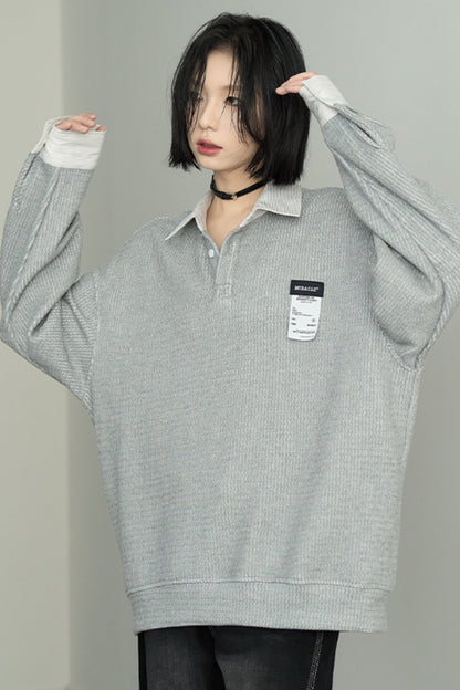 Loose Knit Shirt Collar Sweater