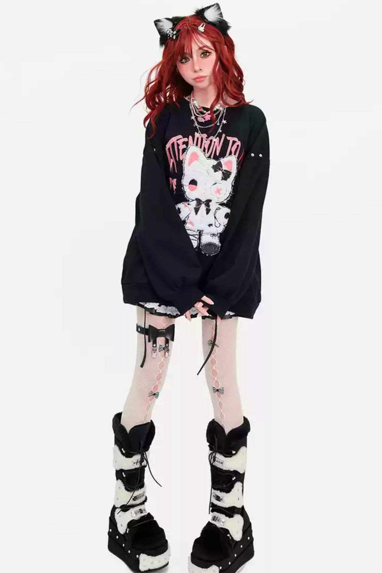 Cat Doll subculture Y2K middle length sweatshirts