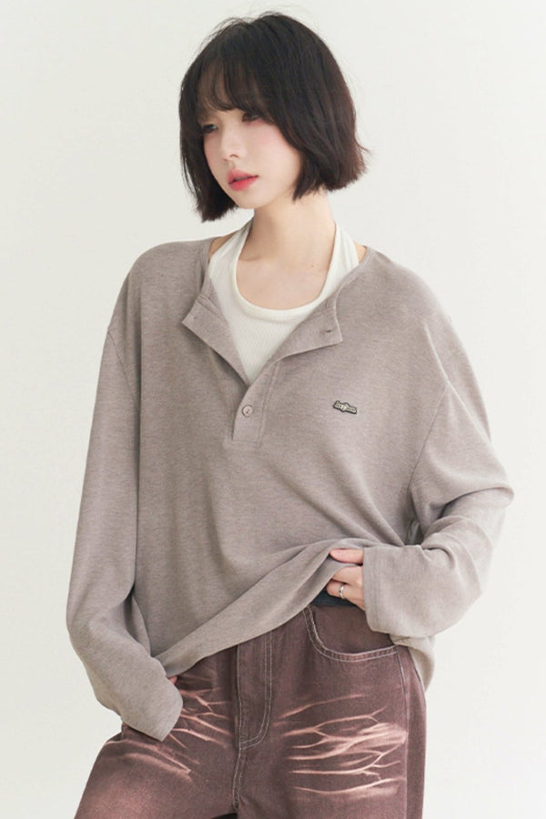 ルーズフィットボタンアップカラートップ