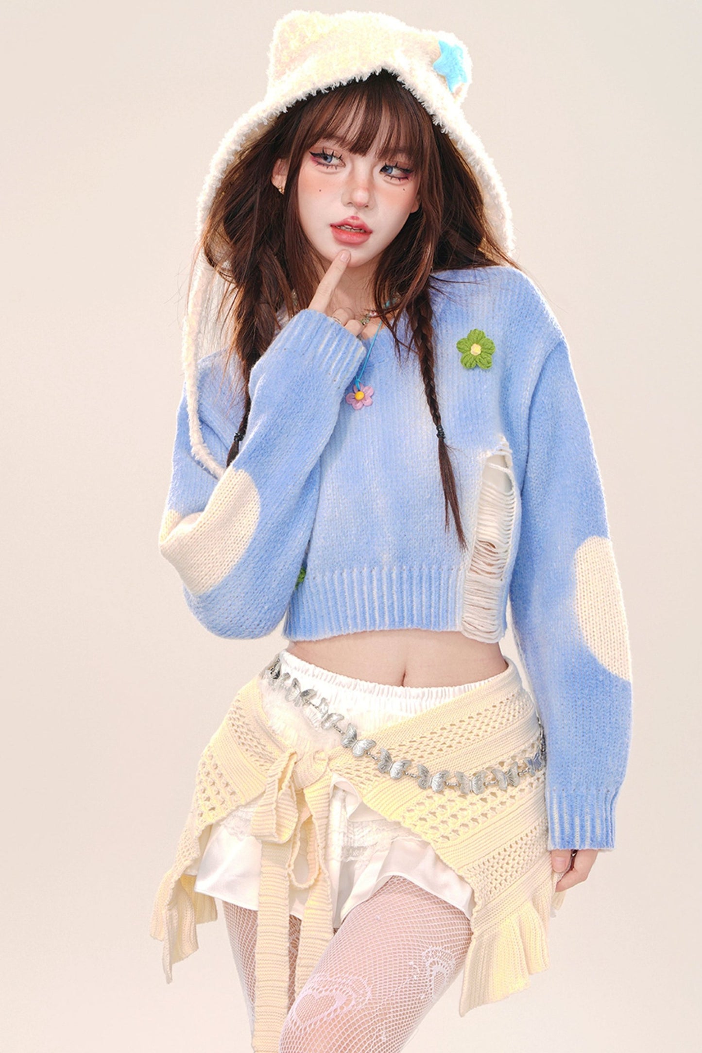 Dream blue crop knit sweater