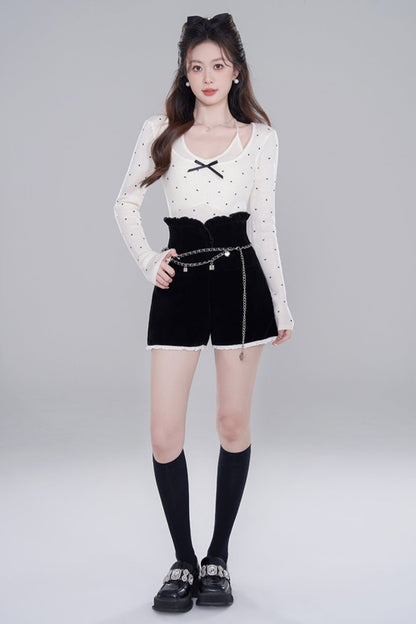 Polkadot White Slim Knit Pants