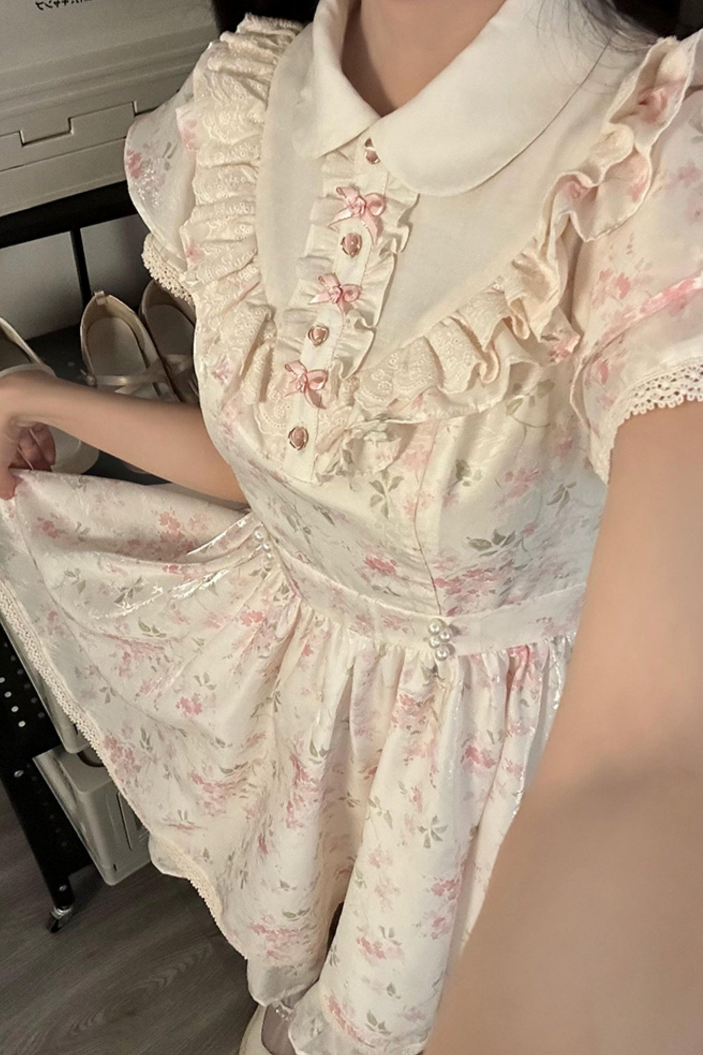 Crushed Pink Floral Doll Collar Dress