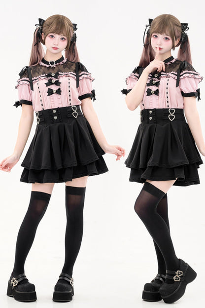 Cute Cherry Heart Beat Short Sleeve Set