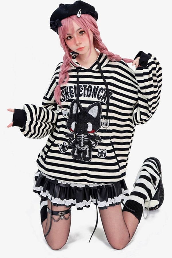 ストライプフロックフーディーイヤースウェット