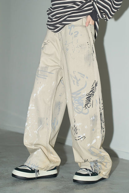 Loose Graffiti Light Color Straight Pants