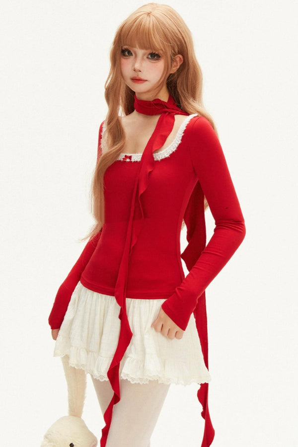 レーストリムスクエアネックロングスリーブ