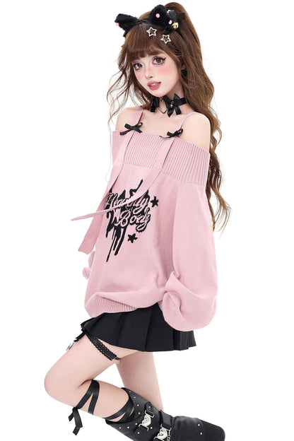 Loose Fit Ribbon Shoulder Sweater