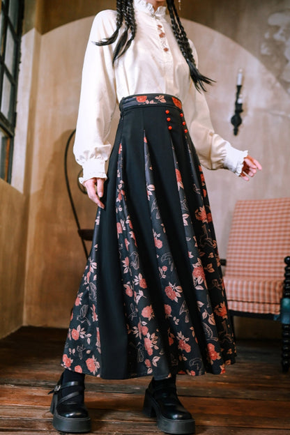 High Waist Printed A-line Skirt