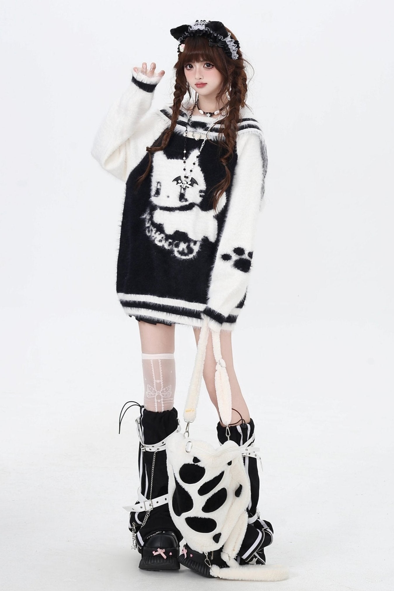 キトンネイビーカラーミンクファーセーター