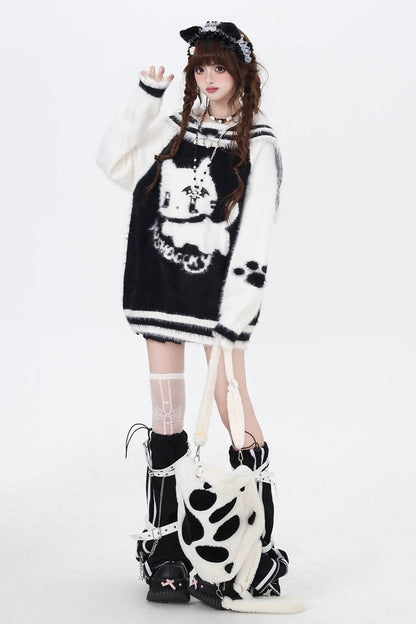 キトンネイビーカラーミンクファーセーター