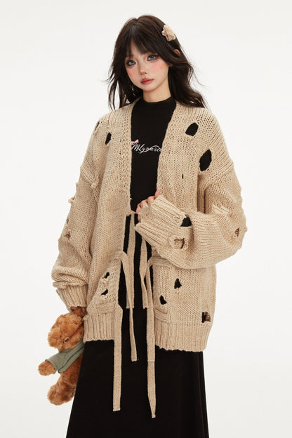 Irregular cut Outrise knit cardigan