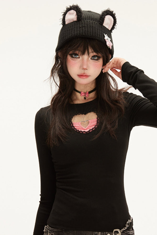 Hollow Love Slim Black Tops