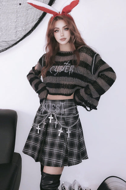 Vintage Check High Waist Skirt