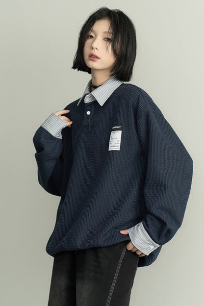 Loose Knit Shirt Collar Sweater