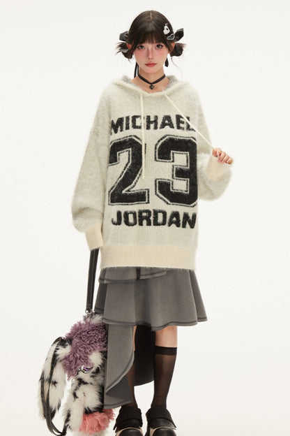 Contrast Hoody Alphabet Knit Sweater