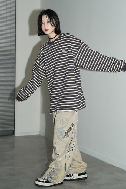 Loose Graffiti Light Color Straight Pants