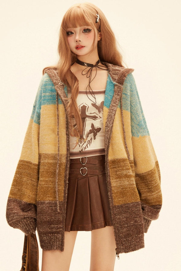 レトロニットジッパーカーディガン