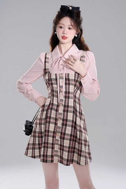 French pink check shirt dress