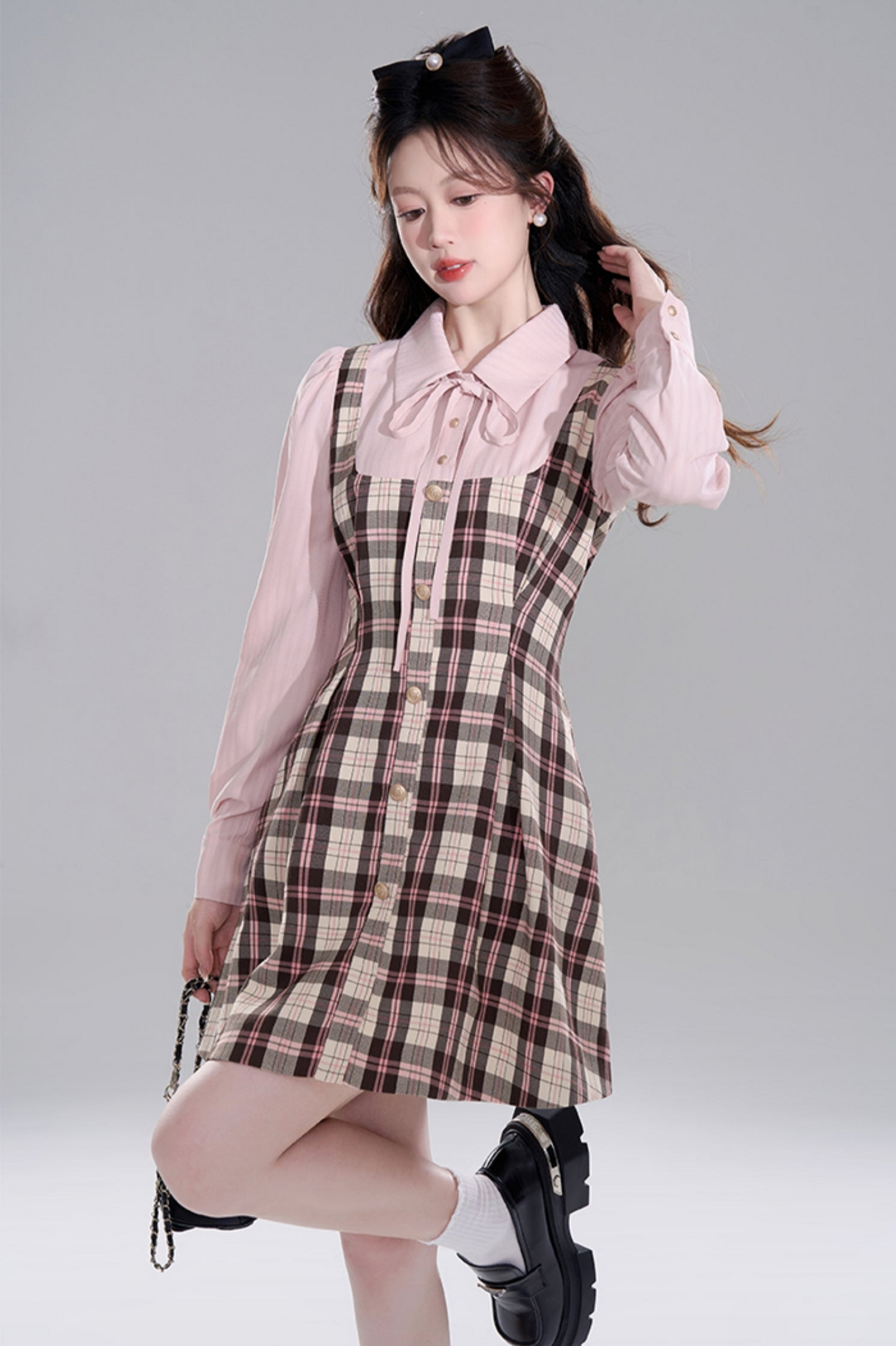 French pink check shirt dress