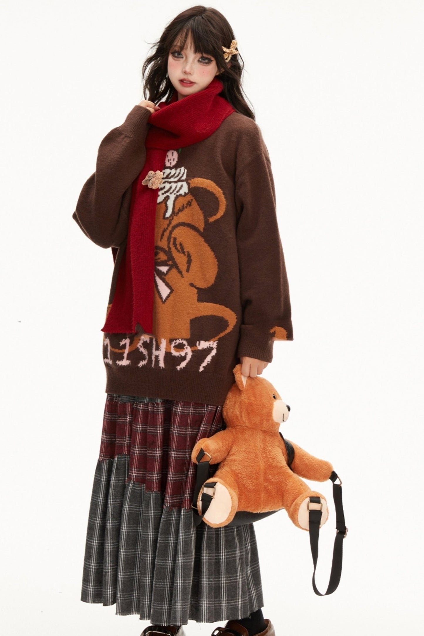 Bear Jacquard pullover knit sweater