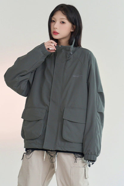 Stand color loose cargo jacket