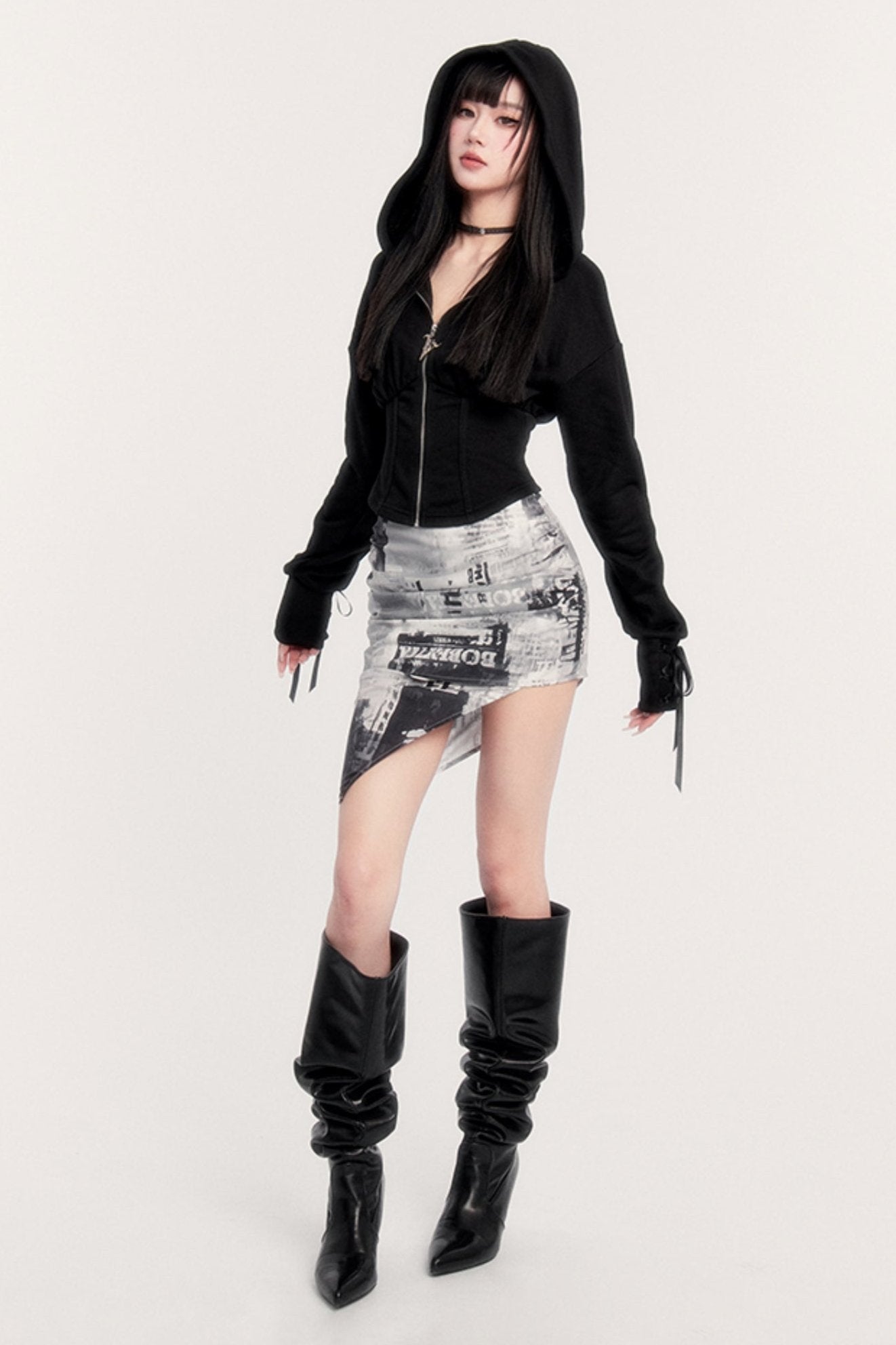 Lace Waist Short Pullover Hoodie