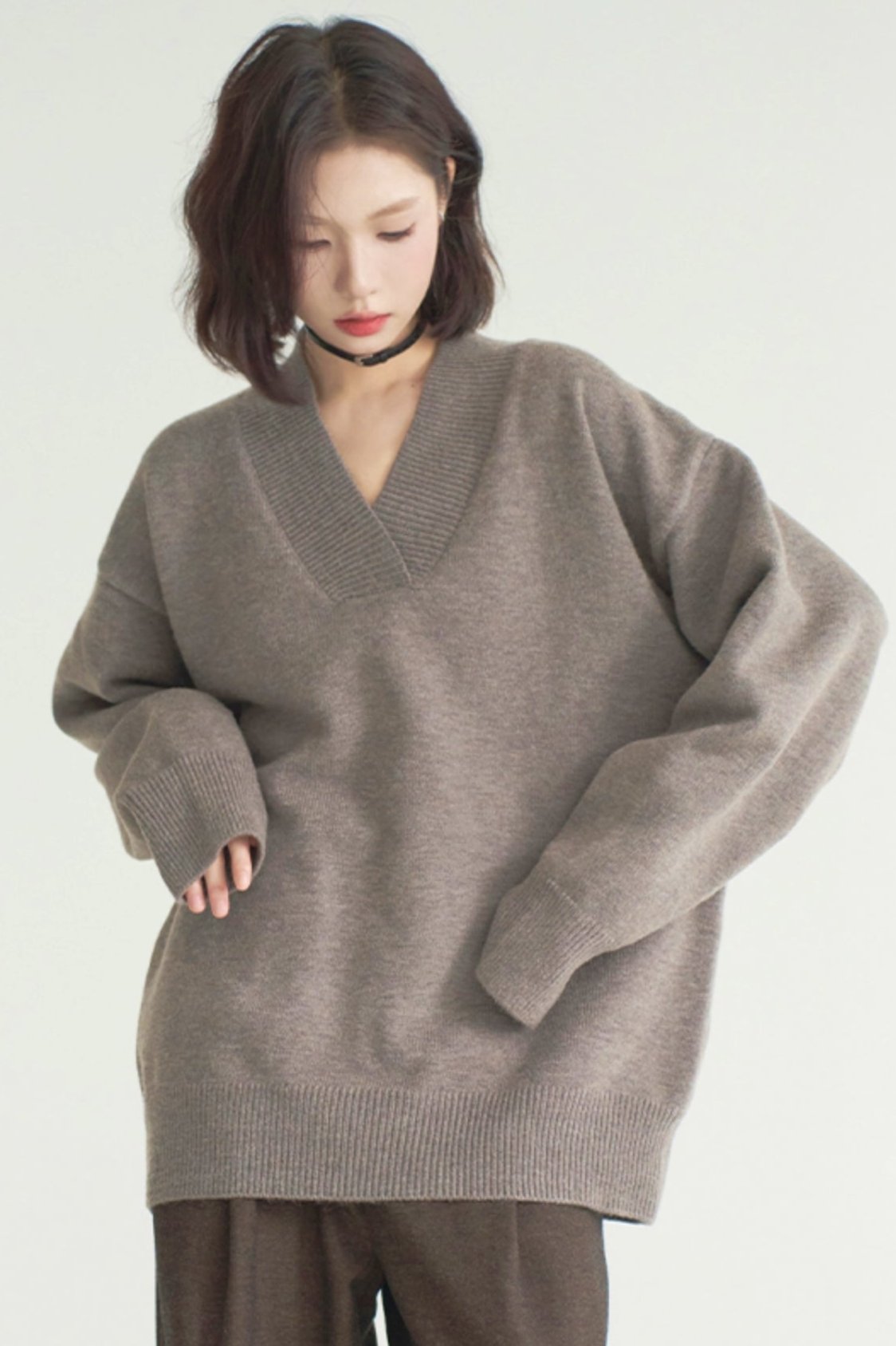 Solid Color Buy neck knit sweater