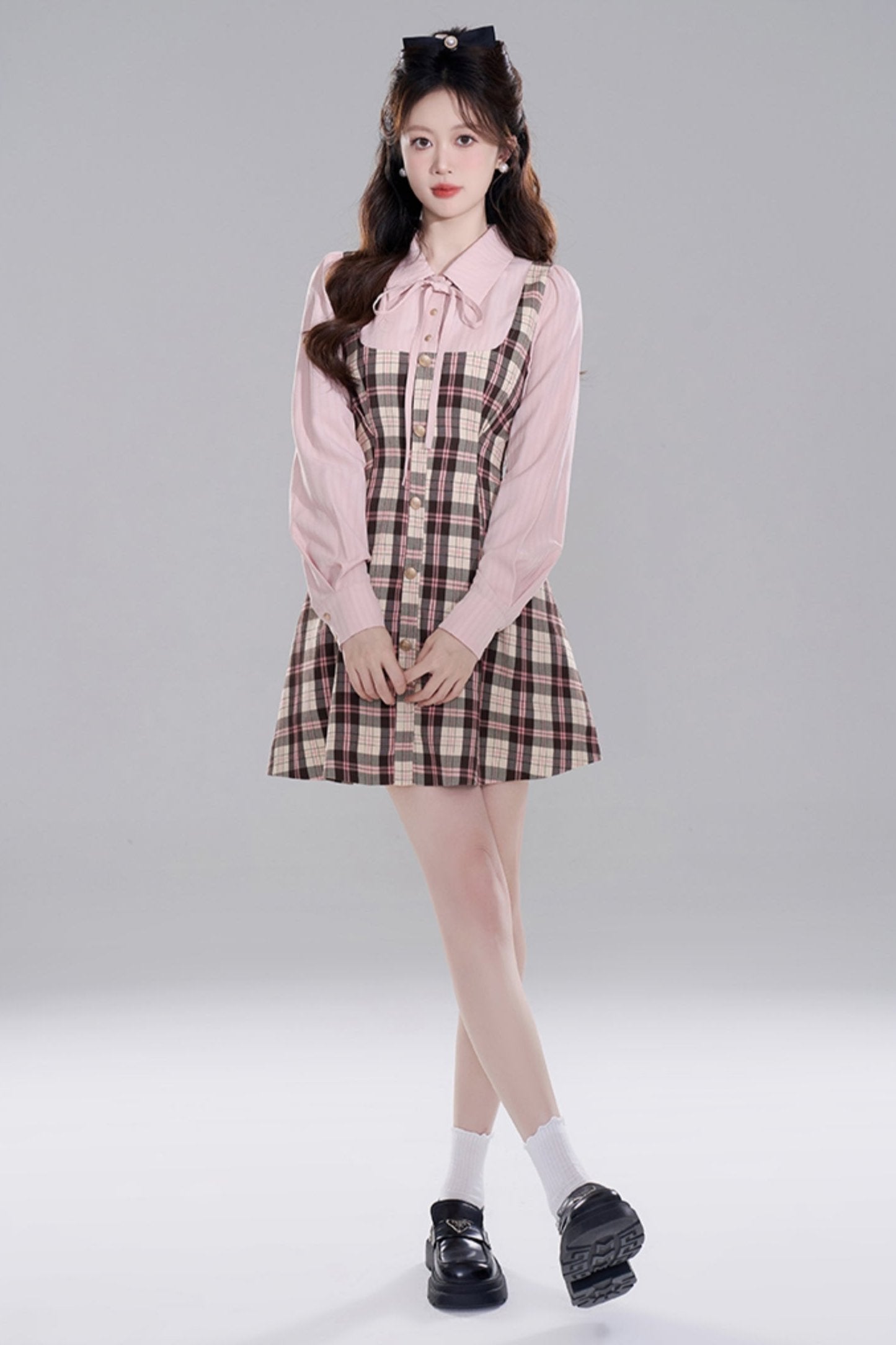 French pink check shirt dress