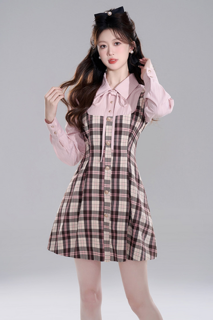 French pink check shirt dress