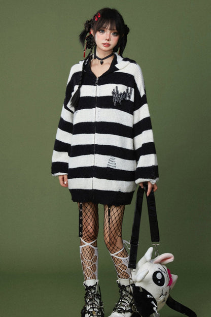 Striped Contrast Knit Hoodie