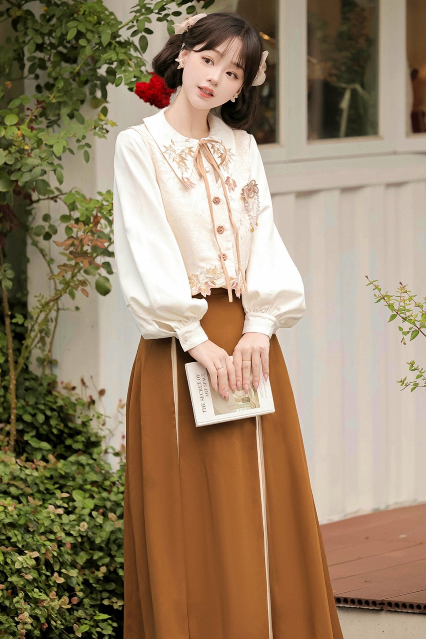 Retro Autumn Chinese Best+Shirt+Skirt